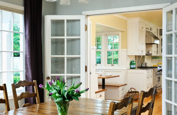 French doors lead to kitchen designed by Deb Kadas